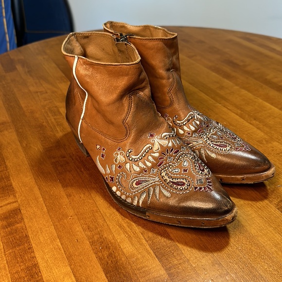 Sundance Embroidered Short Leather Boots - Picture 2 of 10